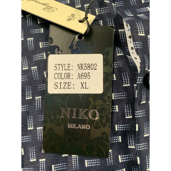 Niko Milano Button Up Shirt Men’s XL Navy Blue Geometric Pattern Long Sleeve NWT - Picture 7 of 14